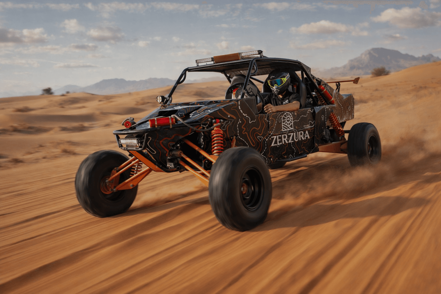 Self drive dune buggy adventure across Mleiha desert dunes with Zerzura